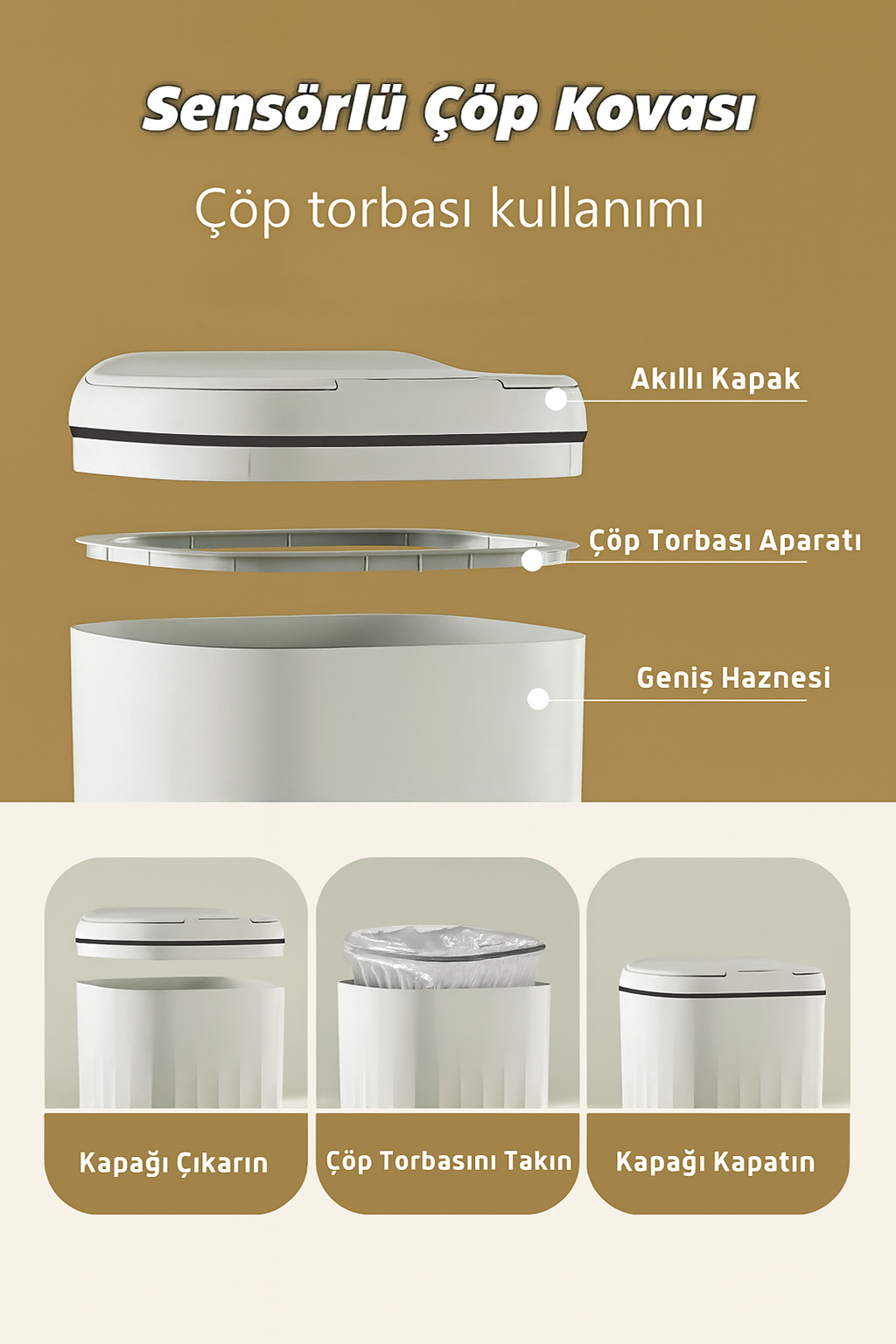 Sekors® Sensörlü ve Dokunmatik Çöp Kovası