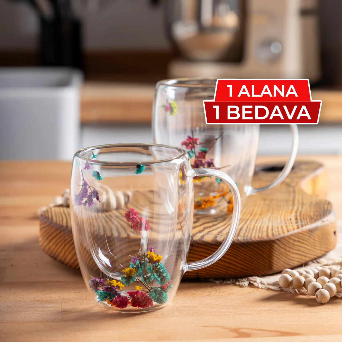 Kurutulmuş Çiçekli Kupa Bardak