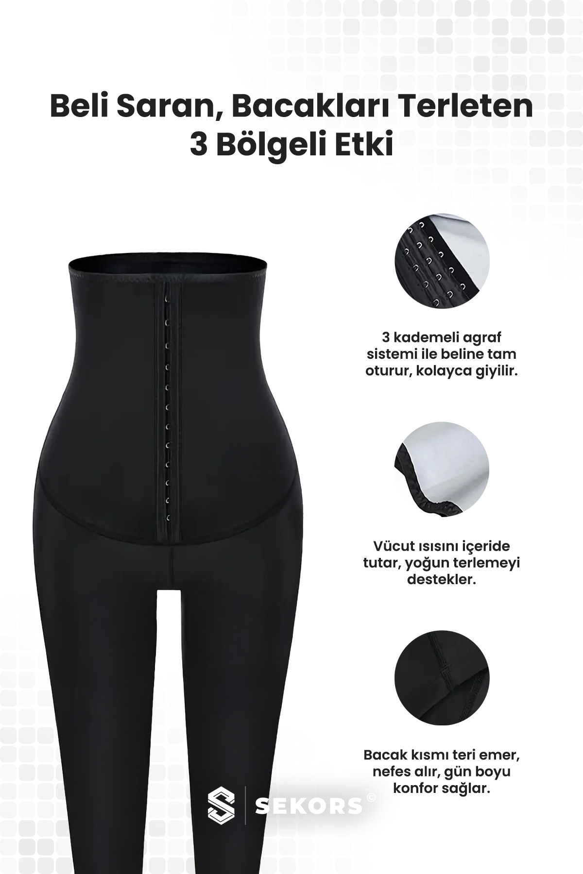 Termal Zayıflatıcı 3 Kademe Agraflı Ekstra Yüksek Bel Sauna Tayt | Sekors®