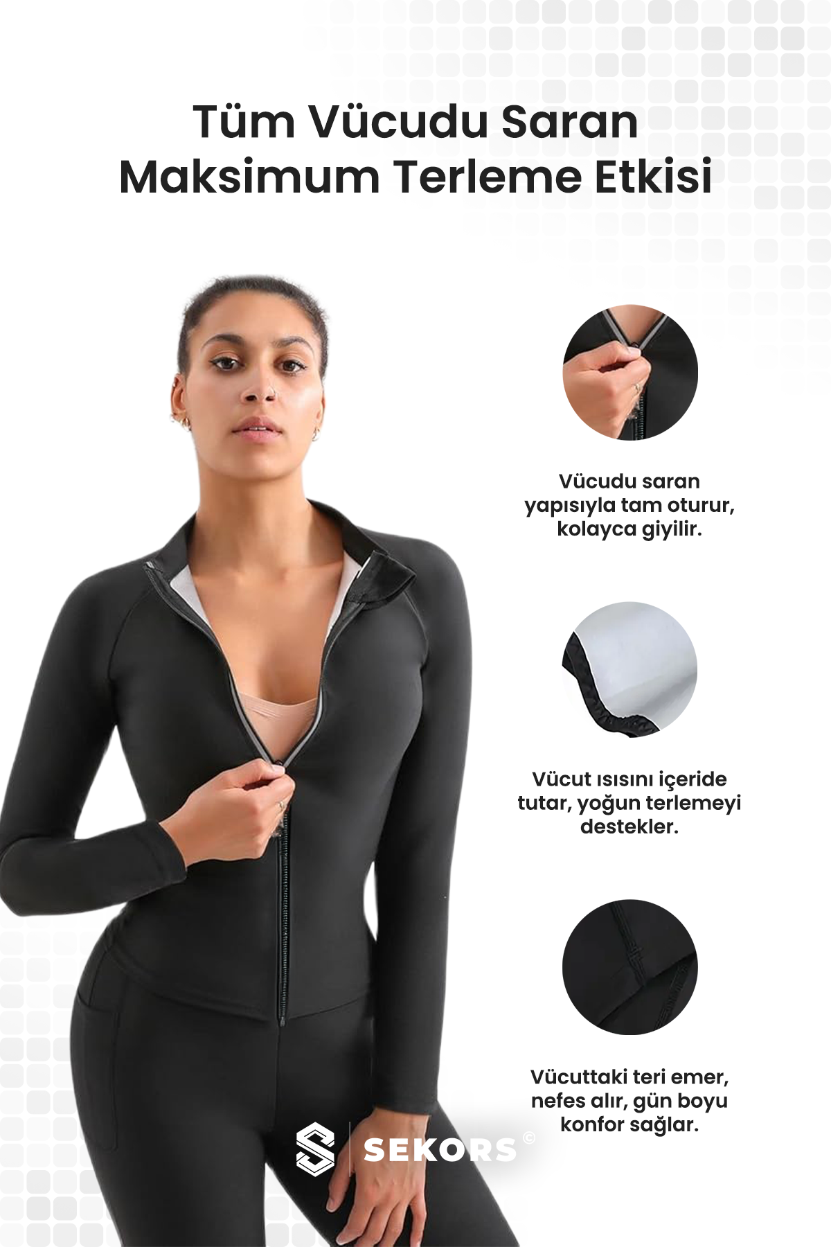 Termal Zayıflatıcı Ve Yağ Yakıcı Uzun Kollu Fermuarlı Üst | Sekors®
